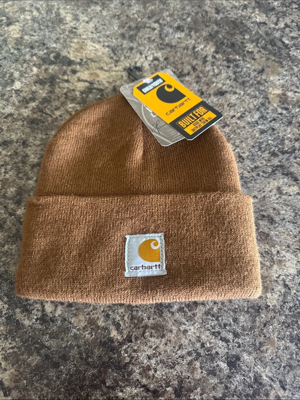 Carhartt Kids Brown Knit Cuffed Beanie with Logo Patch